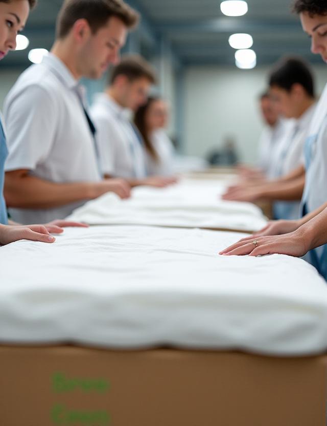 Team carefully packing premium bedding at our Sandwell facility